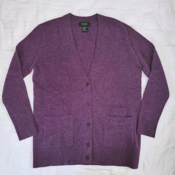 New 🆕 Forte Cashmere Rich Magenta Purple Cardigan, XS Oversized Like Large - Picture 1 of 7